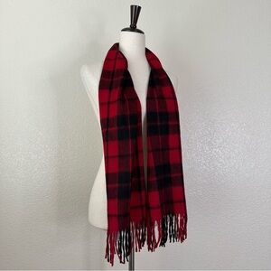 NWT Red Black Plaid 100% Cashmere Fringe Scarf